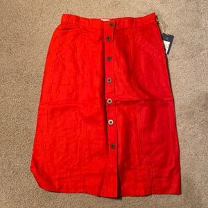Red linen button up skirt